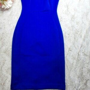 Blue Thick Scuba-Style Sheath Midi Dress